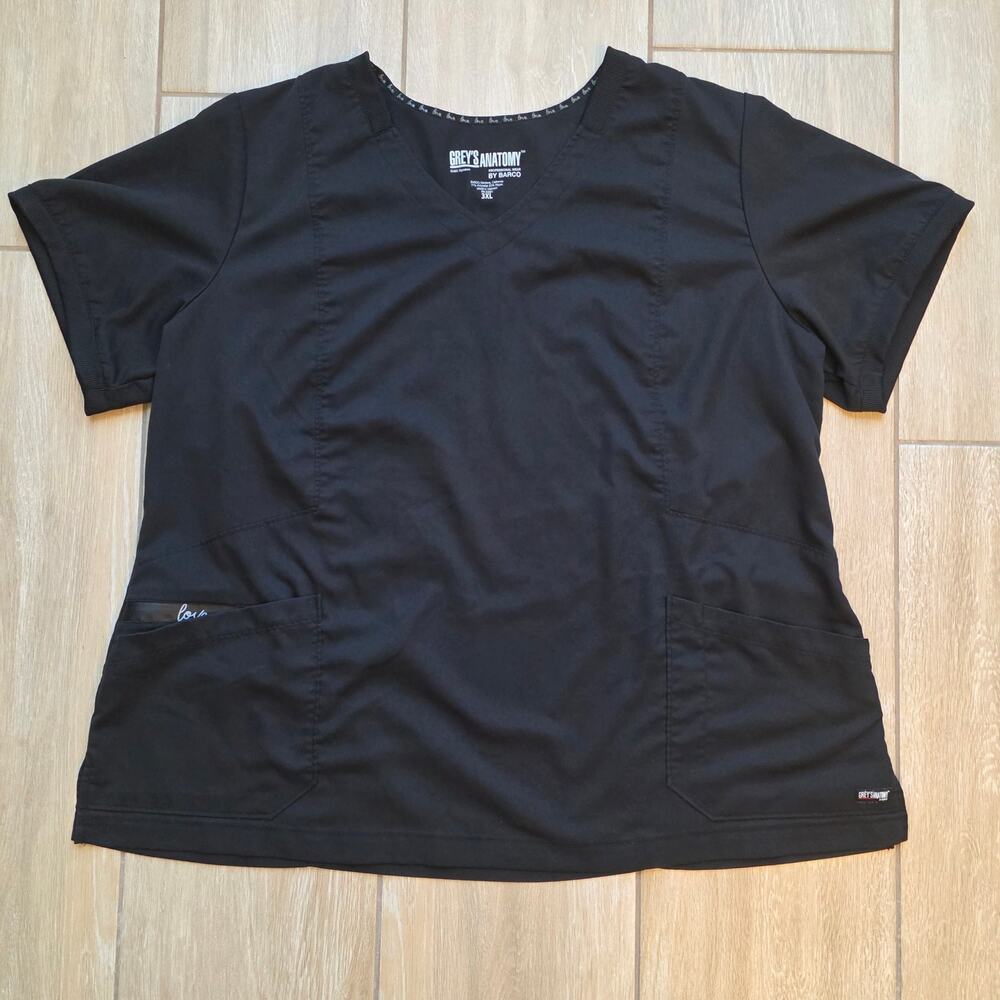 Grey’s Anatomy Barco 3XL Black Scrub Top V-Neck Zip Pocket Medical Uniform